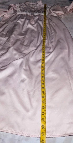GO SOFTLY Pink Satin Cotton Lined Nightgown FLORAL Embroidered Women's Small