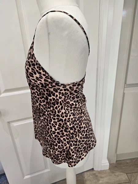 Satin Leopard Print Lingerie Nightwear Set Cami Shorts Robe 8-10