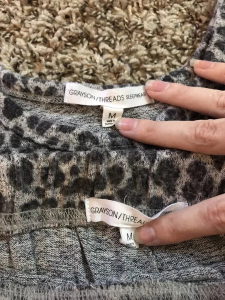 Grayson Threads grey leopard print tank top/shorts sleepwear set size medium