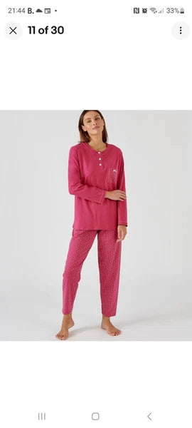 Damart X 3 pairs Pull-on Cotton Pyjamas  Women Nightwear Round Neck Long Sleeves