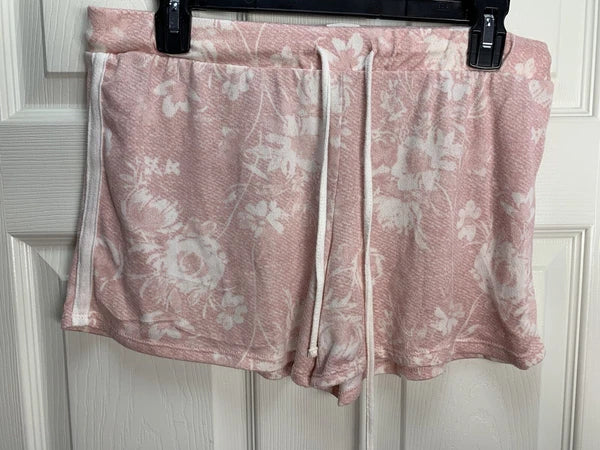 Lucky Brand M Pink Ivory Floral Print Soft Tank Top Shorts 2 Pc Pj Pajama Set
