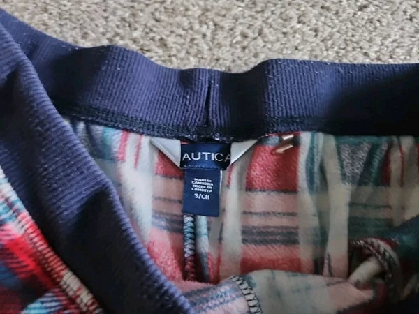 NAUTICA 2 Pc Silky Stretch Microfleece Pajama Sleepwear Set Red White Blue, S