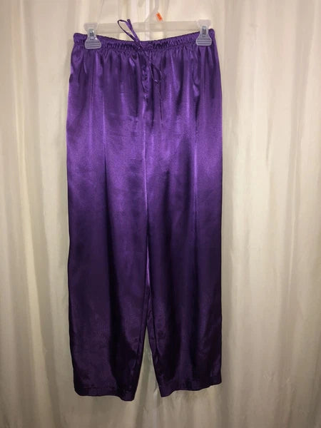 WHISPERS Purple Satin PAJAMAS PJ'S SET Size SMALL