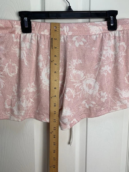 Lucky Brand M Pink Ivory Floral Print Soft Tank Top Shorts 2 Pc Pj Pajama Set