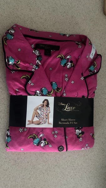 NEW WOMENS DISNEY LUXE COLLECTION PAJAMA SET SHORT SLEEVE MICKEY LARGE.