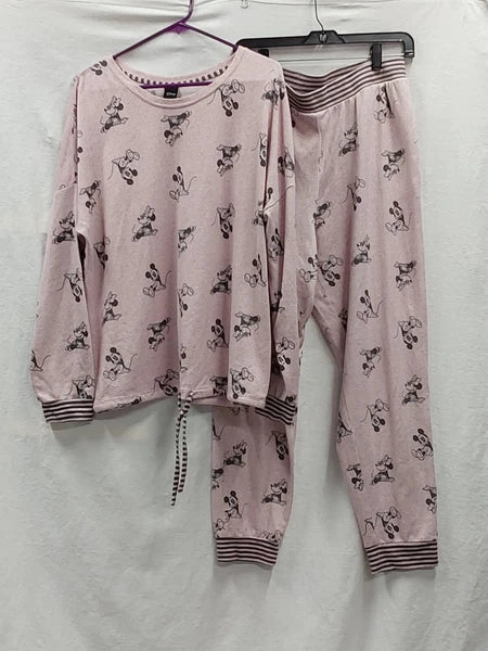 Disney Mouse Pink Womens L/S Pullover Knit Pajama Set  Large
