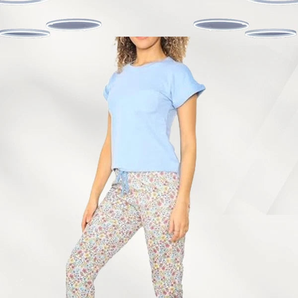 Ex M&Co Anya Madsen Women's Cotton Pyjama Set in Blue (Defect)