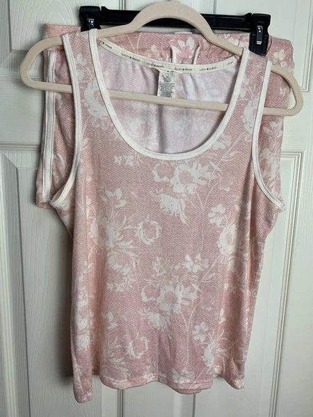 Lucky Brand M Pink Ivory Floral Print Soft Tank Top Shorts 2 Pc Pj Pajama Set