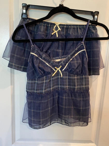 Teddy, women’s 2pc nightie set, Size M runs small, Lacy green plaid