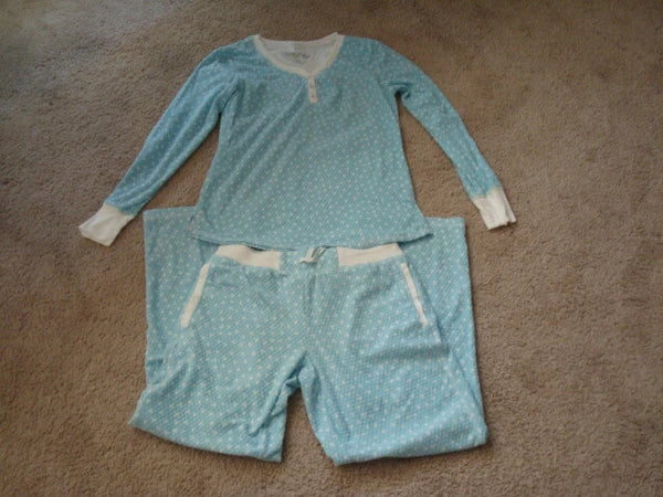 New Nautica Light Blue White Polyester 2 PC Fleece Pajama Set Pants Women's S
