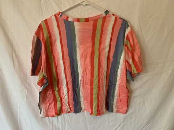 5XL Pink Multicolor Striped Summer Cool Shirt Pants Pajama Set