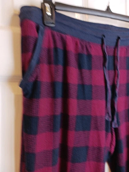 Nautica Pajama Set Womens Medium Waffle Thermal Blue Red Plaid #Q10