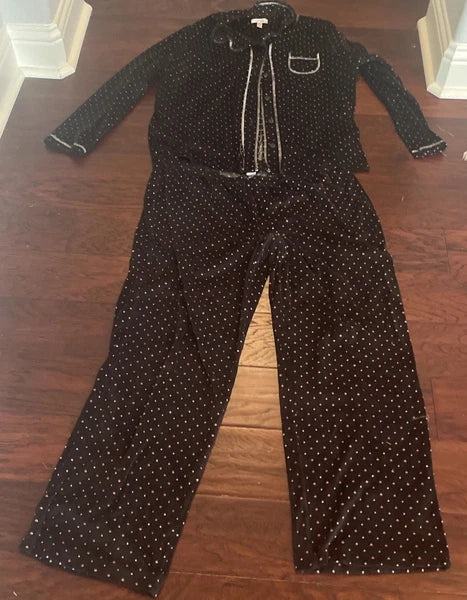 Secret Treasures 2Piece Black Large Pjs Fleece Cozy Comfy Red/white Detail