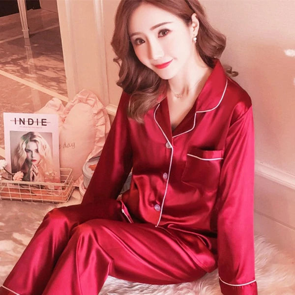 Women Sleepwear Set Women Pajamas Set Silk Satin Sleepwear Set