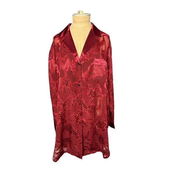 Deep Red Pajama Set Laser Burnout Size XL