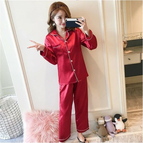 Women Sleepwear Set Women Pajamas Set Silk Satin Sleepwear Set
