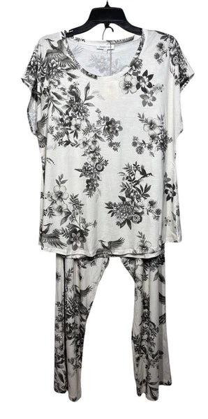 Johnny Was XS Bobbie Crop Pajama PJ Set Floral Bird Dreamer 2 Piece Shirt Pant