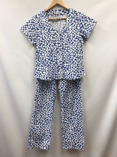 Alicia Mahecha Womens Size Small 2 Piece Sleep Set Blue White Hearts