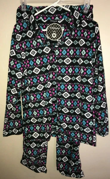 womens NEW NWT size medium PAJAMAS SLEEP WEAR SET 2 PC black print FOLLOW ME