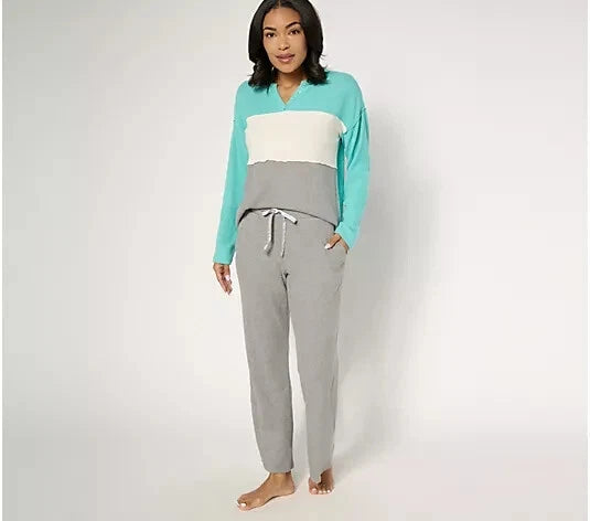 MUK LUKS Petite Brushed Rib Color Block Lounge Set Grey Petite 1X A678301