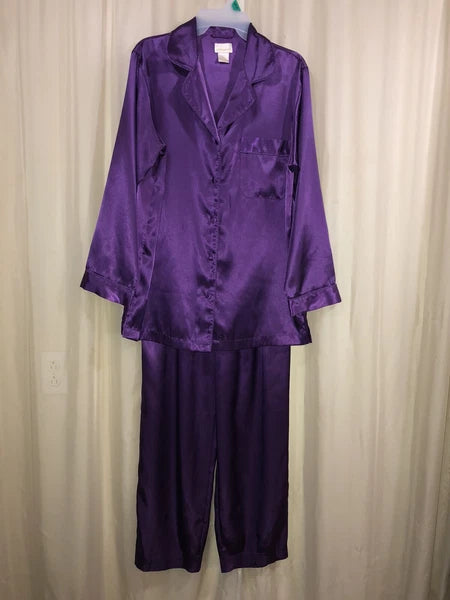 WHISPERS Purple Satin PAJAMAS PJ'S SET Size SMALL