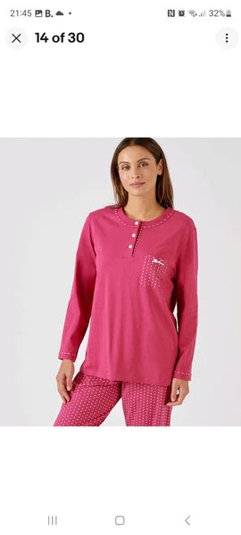 Damart X 3 pairs Pull-on Cotton Pyjamas  Women Nightwear Round Neck Long Sleeves