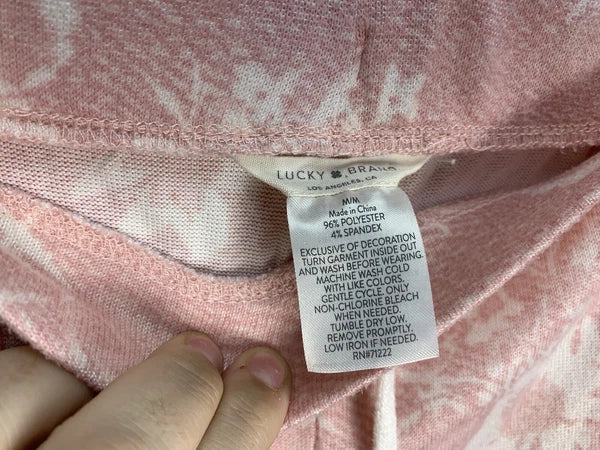 Lucky Brand M Pink Ivory Floral Print Soft Tank Top Shorts 2 Pc Pj Pajama Set