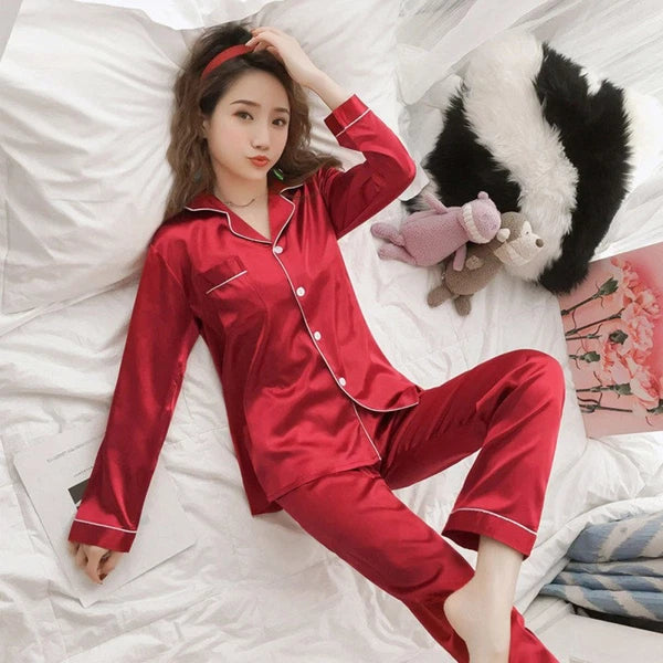 Women Sleepwear Set Women Pajamas Set Silk Satin Sleepwear Set