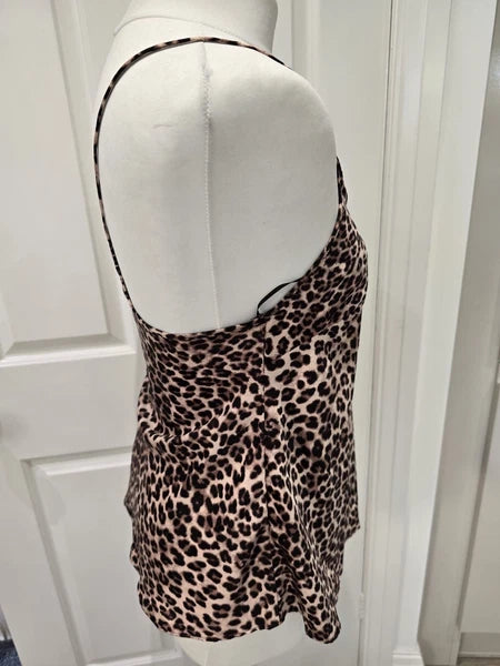 Satin Leopard Print Lingerie Nightwear Set Cami Shorts Robe 8-10