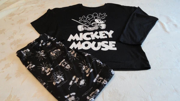 Mickey Mouse Pajama Set Woman Sz L Disney Black & White Sleepware