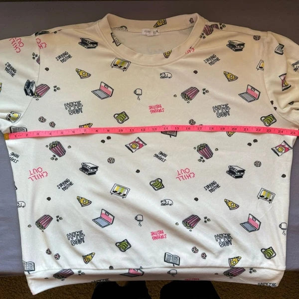 Stitch & Pine pajama set womens large emoji soft long sleeve white