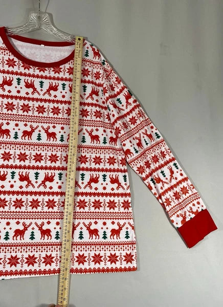 Pajama Set Women’s Large Winter Christmas Reindeer Snowflake Pine Trees Red