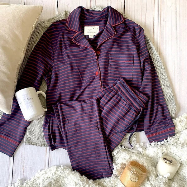 NWT Size XS Evy's Tree Loungers Pajamas in Navy and Red Stripe