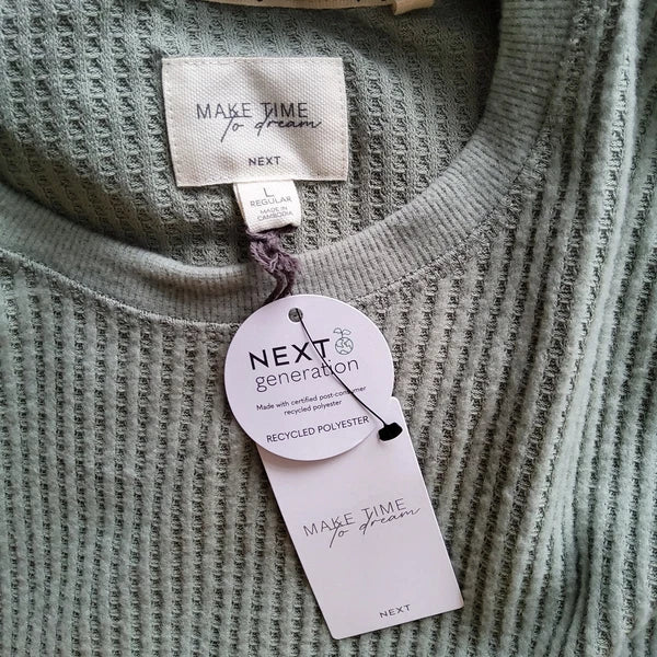 NEXT Womens Sage Green Soft Waffle Pyjamas SIZE LARGE 16 - 18 New with Tags
