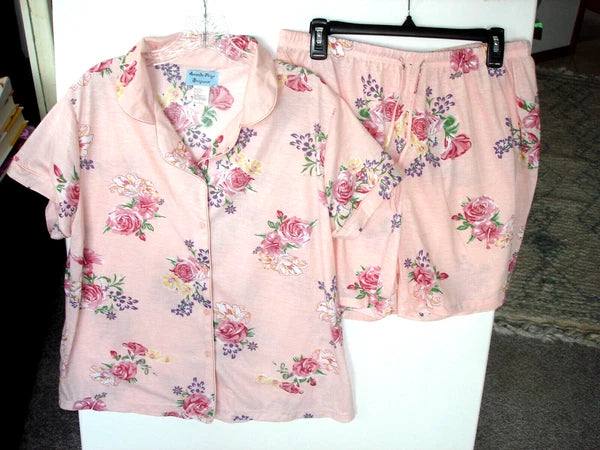 AMANDO PAIGE SLEEPWEAR Pink&Floral 2 Piece Pajama's Large NWOT