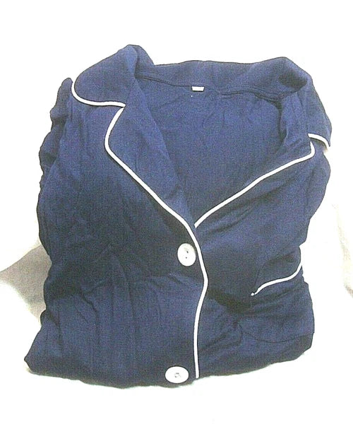 Mathea Womens Pajamas Set Long Sleeve Sleepwear Navy Blue- S