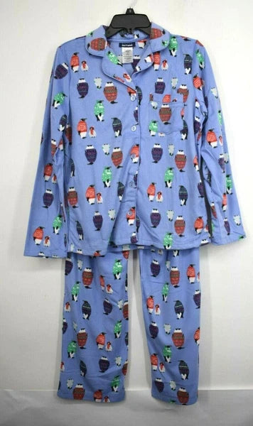 Basic Editions Womens Button Front Shirt Waistband Pull-On Fleece Pajama Set S