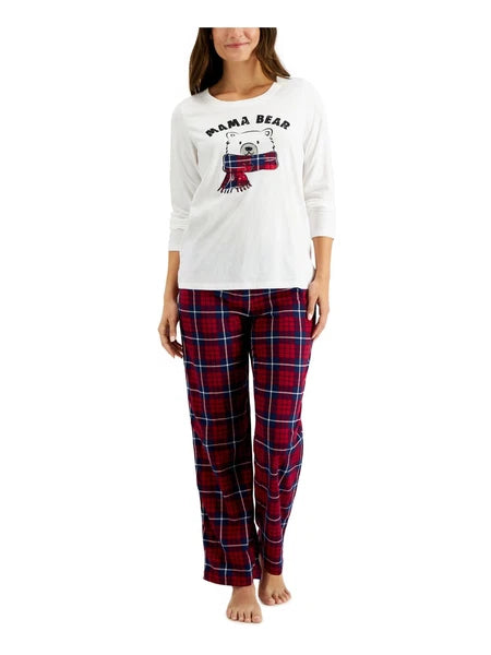 FAMILY PJs Womens Mama Bear Red T-Shirt Top Straight leg Pants Pajamas S