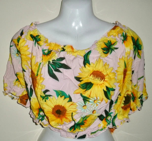 #1200 Skein 2pc PJ Sunflower Yellow Crop Top & Shorts Lounge Pajama Set 2XL Plus