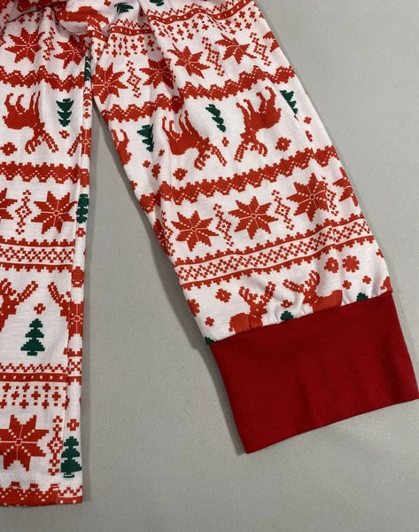 Pajama Set Women’s Large Winter Christmas Reindeer Snowflake Pine Trees Red