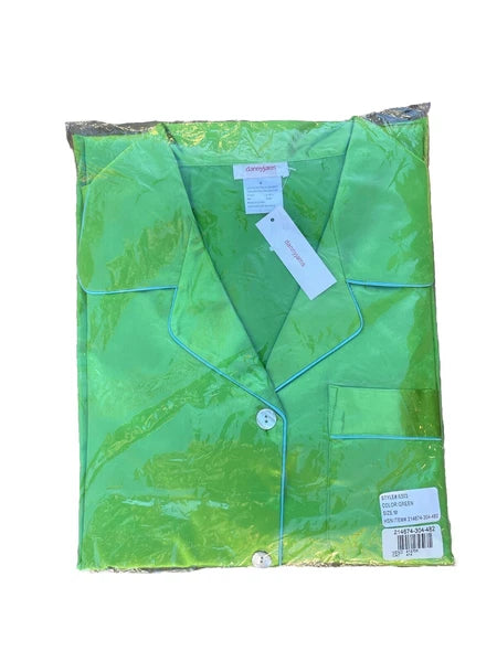 HSN Danny Jams Womens Pajama Set Green Medium Button Up Long Sleeve pockets