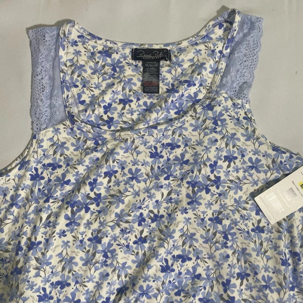 NWT Rene Rolfe 2 Piece Pajama Set Women M Sleeveless Tank W/ Capri’s Blue Floral
