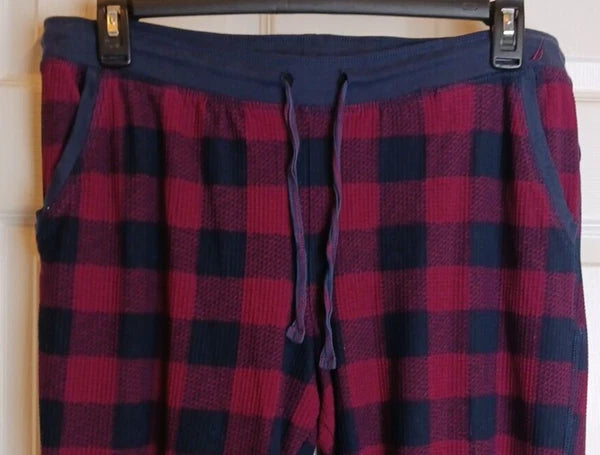 Nautica Pajama Set Womens Medium Waffle Thermal Blue Red Plaid #Q10