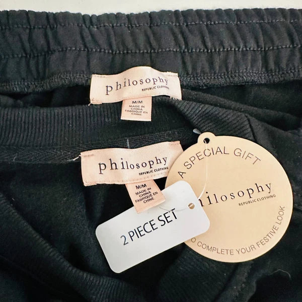 PHILOSOPHY SEQUINED BOW EMBELLISHED LOUNGEWEAR PAJAMA 2-PIECE SET MEDIUM $78