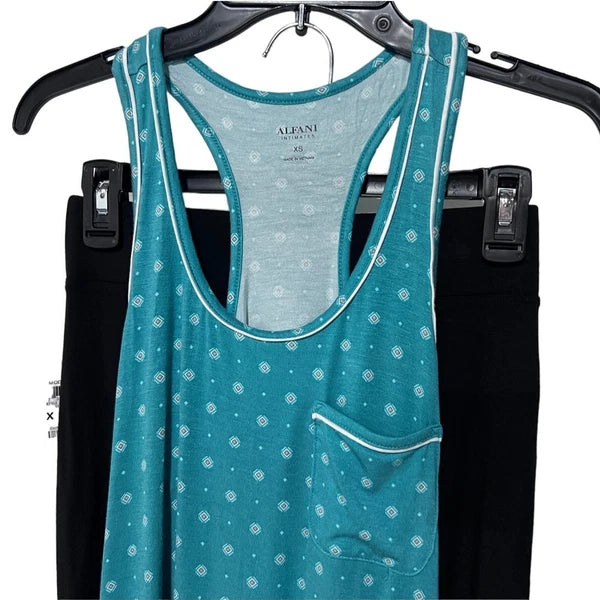 ALFANI WOMENS PAJAMAS MODAL SET TANK TOP TEAL & LEGGINGS CLASSIC BLACK SIZE XS