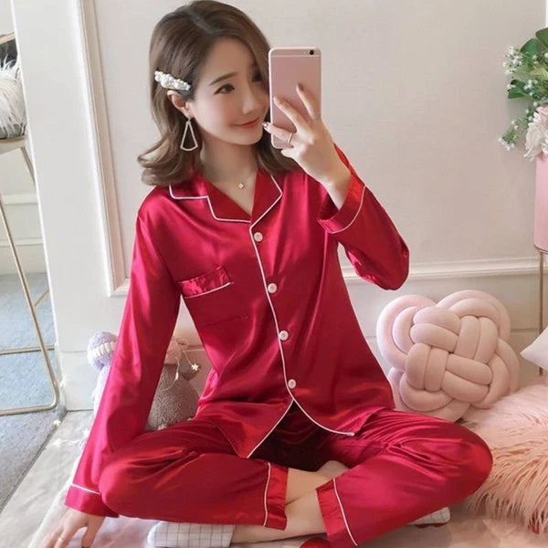 Women Sleepwear Set Women Pajamas Set Silk Satin Sleepwear Set