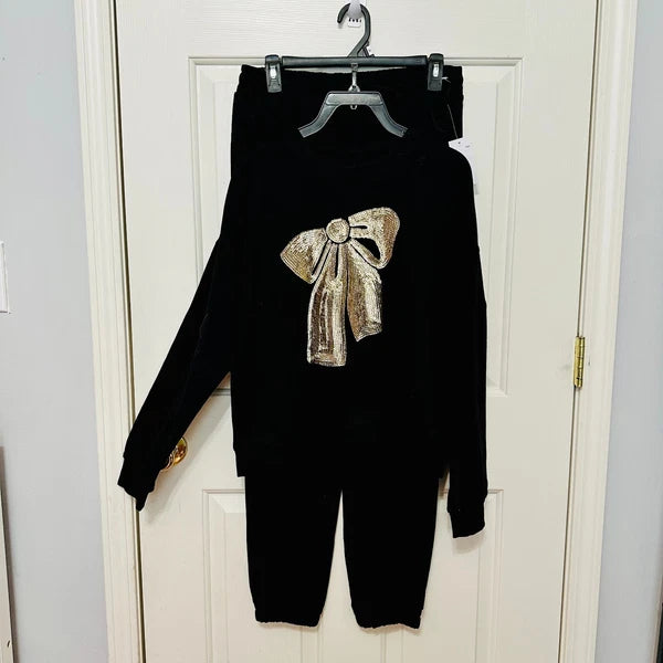PHILOSOPHY SEQUINED BOW EMBELLISHED LOUNGEWEAR PAJAMA 2-PIECE SET MEDIUM $78