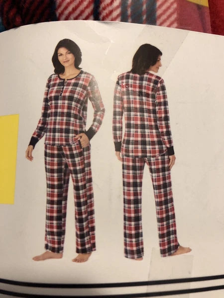 Nautica Women's 2 Piece Fleece Pajama Sleepwear Set Red White Plaid SMALL