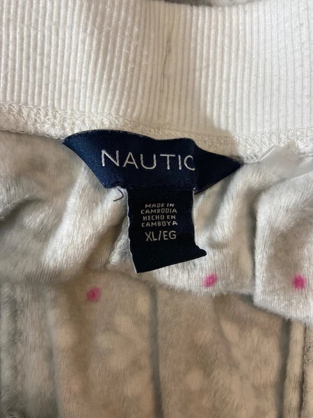 Nautica Womens Snowflake Print Pajama Set XL Gray Henley Top Elastic Waist Cozy