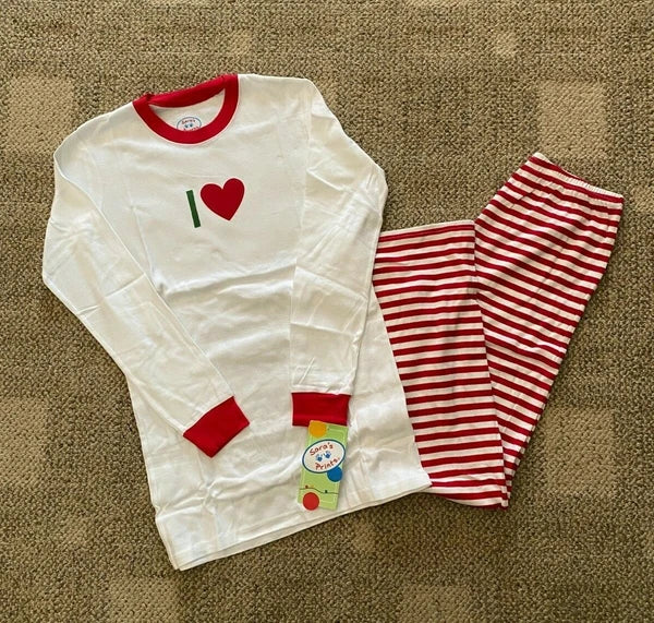 Womens Size Small Sara's Prints Blank I Heart 2 Piece Pajamas Set White/Red